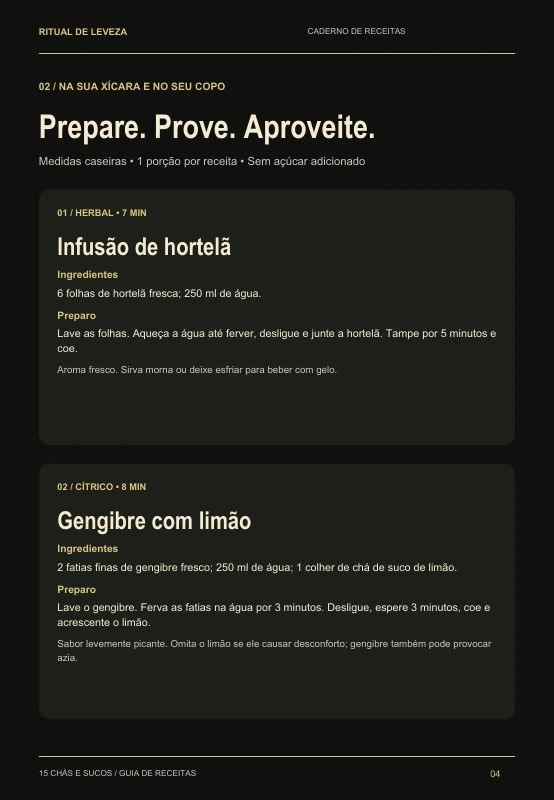 Página real do e-book com as receitas de infusão de hortelã e gengibre com limão